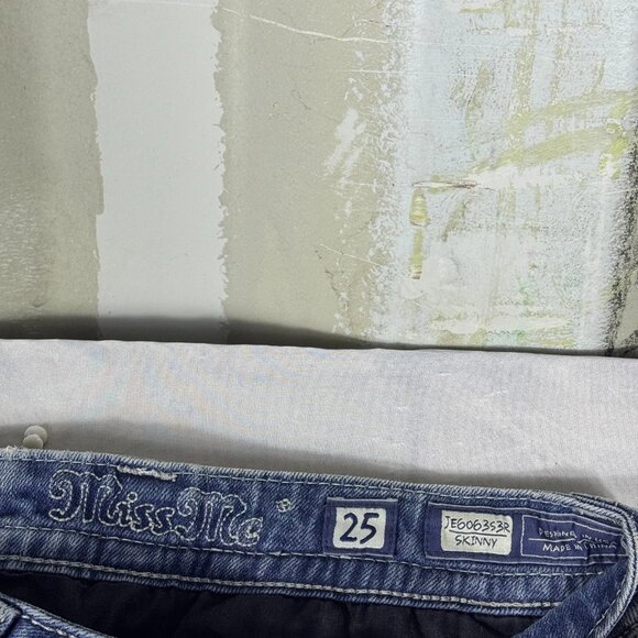 Miss Me Skinny Jeans Womens Blue Deinm Studded Whiskering Pockets Outdoor 25 - Picture 13 of 16